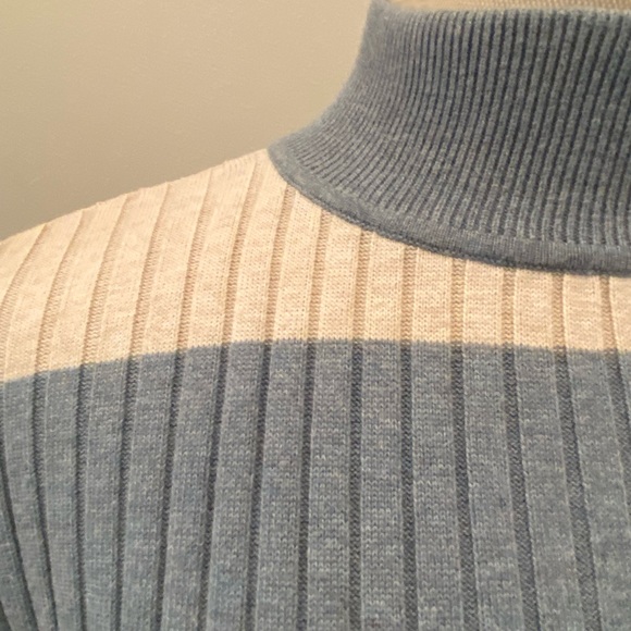 Pendleton Originals Womens Cotton Wide Stripe Ribbed Mock T Neck Blues Gray / L - Picture 3 of 9